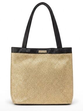 Versace Gold and Black Shimmer Summer  Beach Sand Day Straw Tote Bag